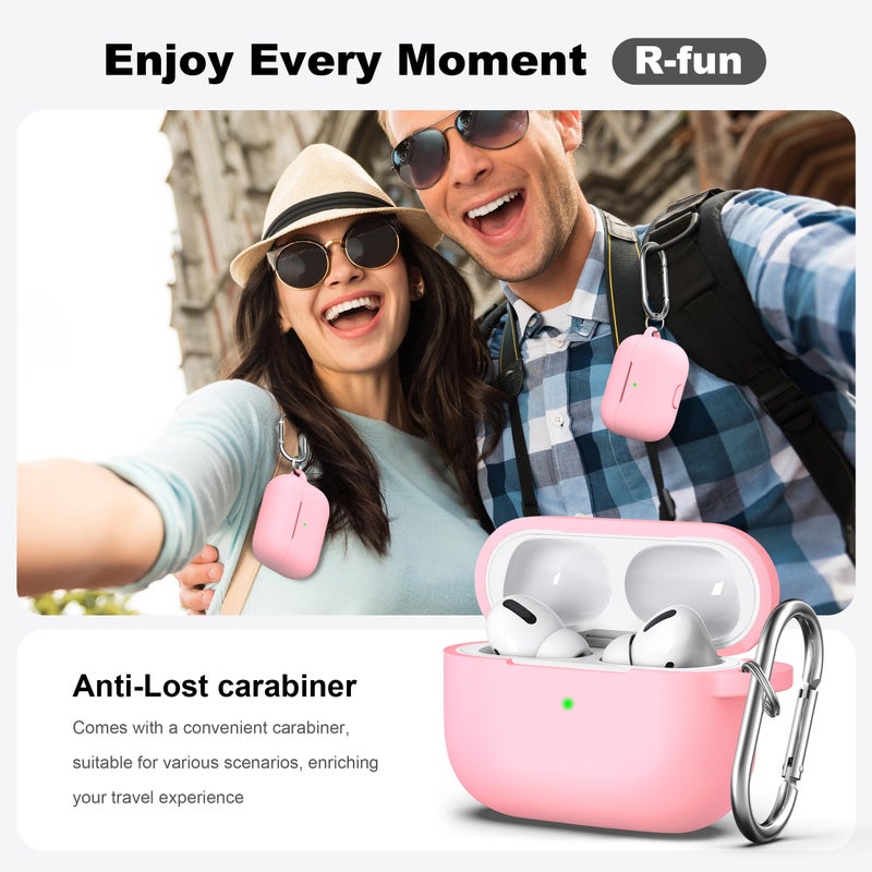 R-fun لحافظة AirPods Pro الجيل 2/1 مع مجموعة تنظيف، غلاف واقي من السيليكون الناعم لأبل AirPod Pro 2/1 للنساء والرجال، ملحقات حافظة AirPods Pro مع سلسلة مفاتيح، وردي - Image 2
